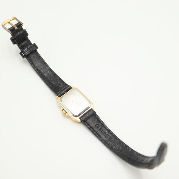 Vintage Montreux Swiss 19mm Gold Tone Tank Watch Black Leather w New Battery main image 8